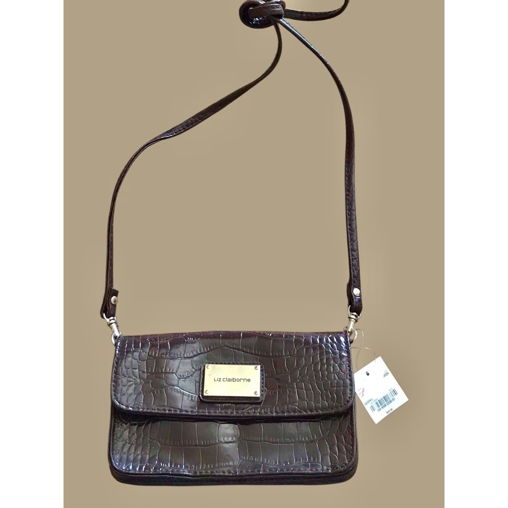VTG NWT LIZ CLAIBORNE Croc Embossed Brown  Crossbody Shoulder Bag Purse‎